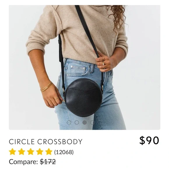 Portland Leather NWOT Small Circle Crossbody Purse Black Pebbled Leather - Picture 4 of 5